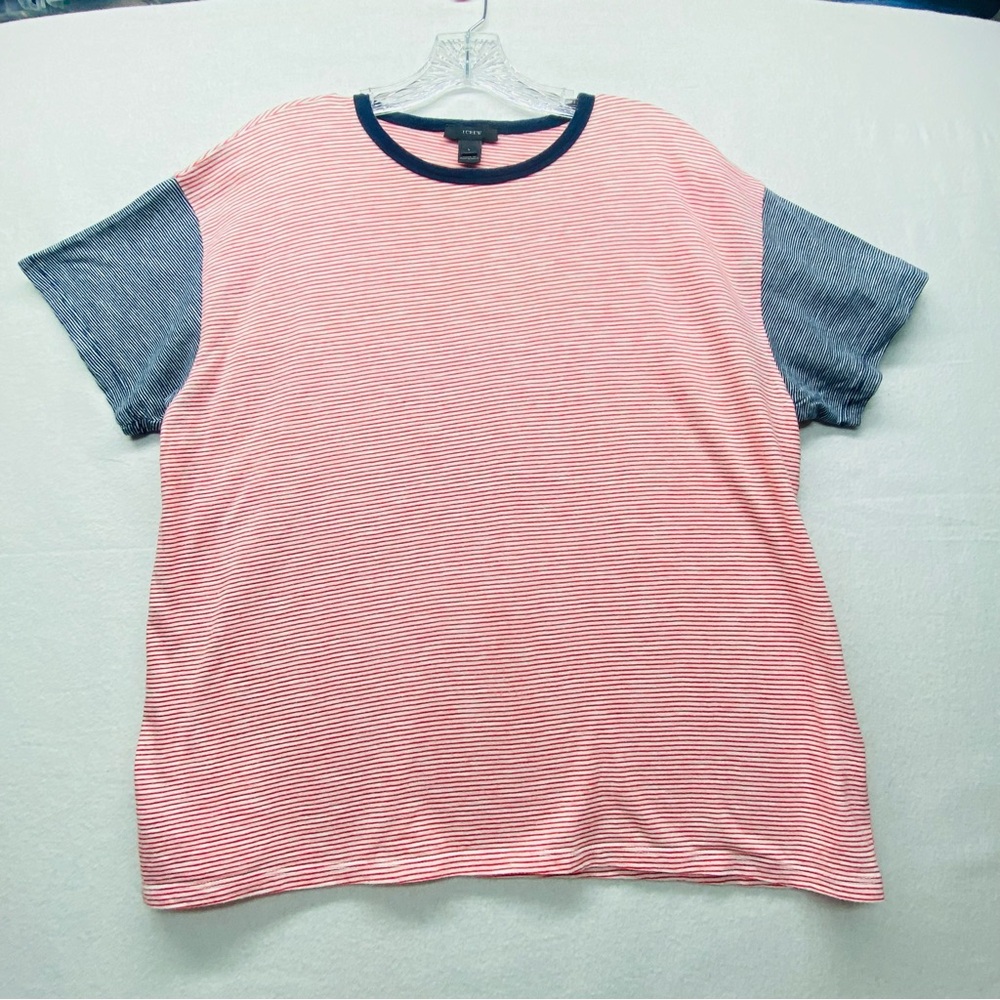 J. Crew Cotton Ringer Tee  Large Crew Neck Short Sleeve Red White Black Collar